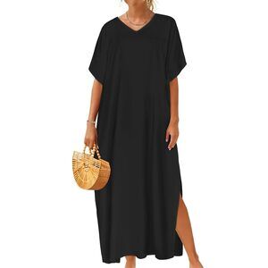 Kaftan Dresses for Women Oversized Long Batwing Sleeve Caftan V Neck